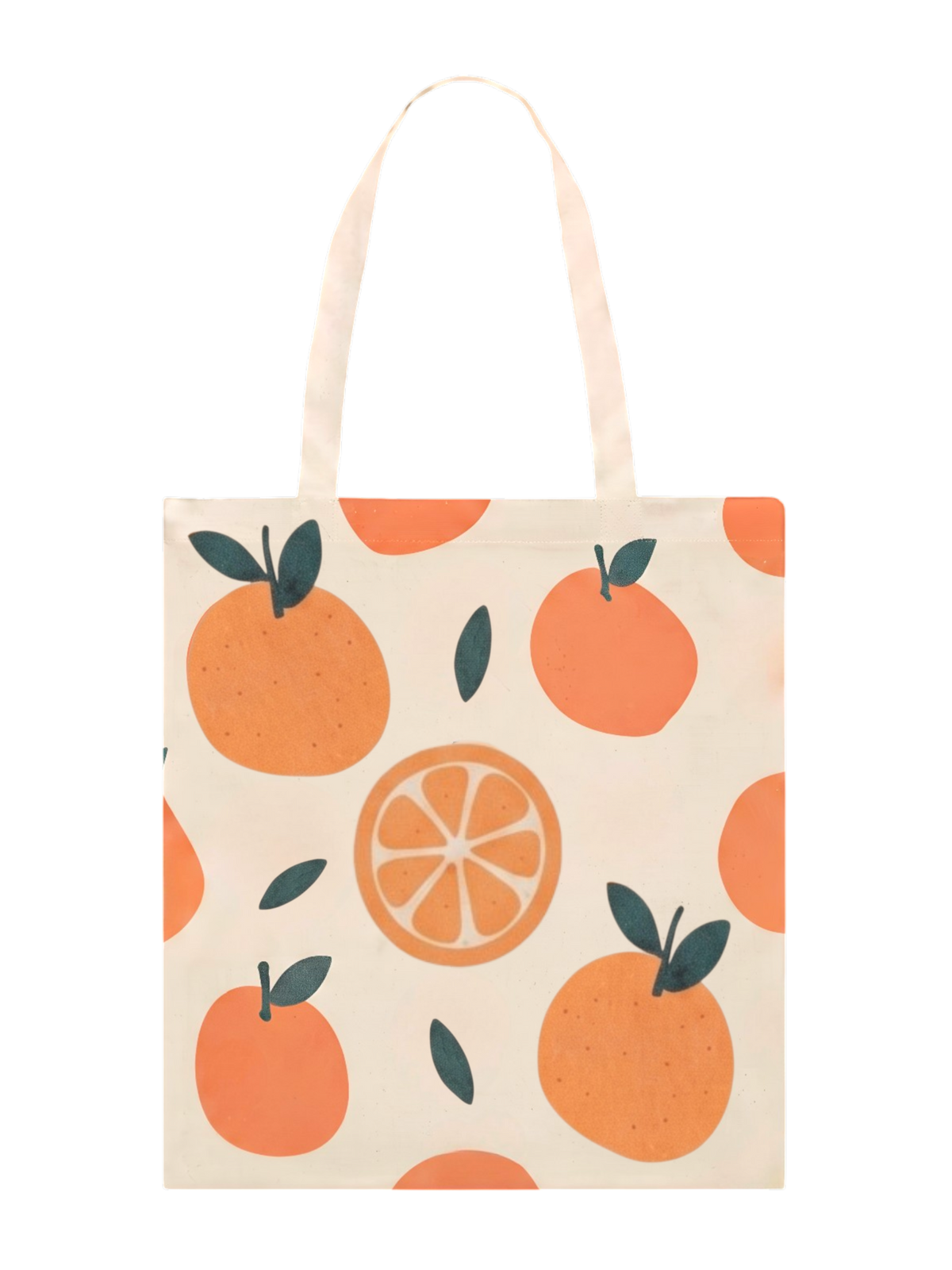 Tote bag Terreta con estampado de naranjas y naranja partida sobre fondo blanco