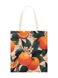 Tote bag Terreta con estampado botánico de naranjas y azahar sobre fondo verde oscuro