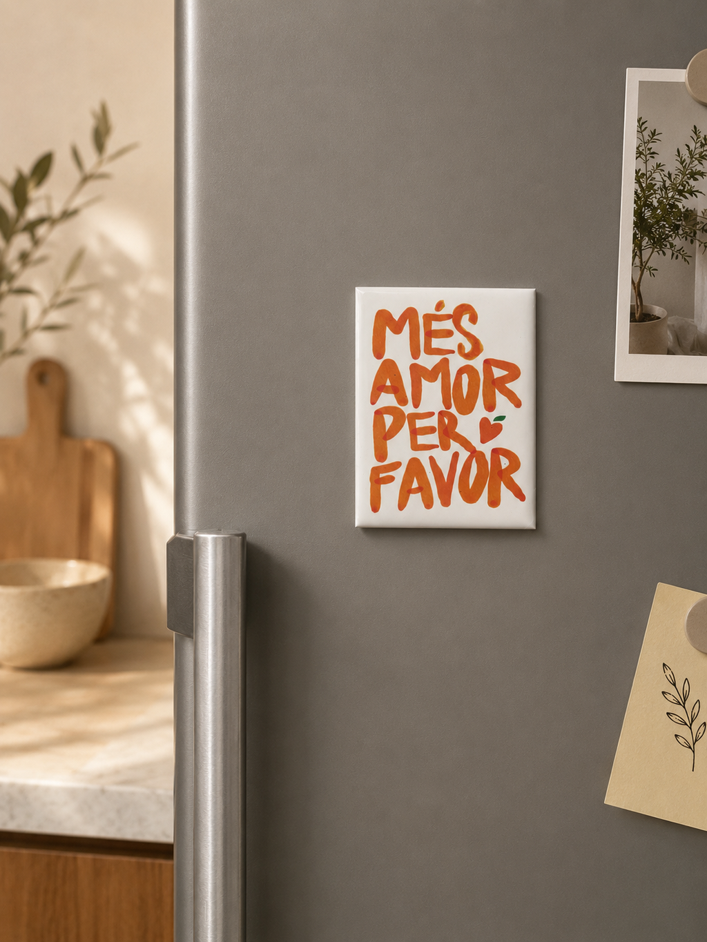 Imán Més Amor Per Favor Terreta – en nevera gris cocina nórdica