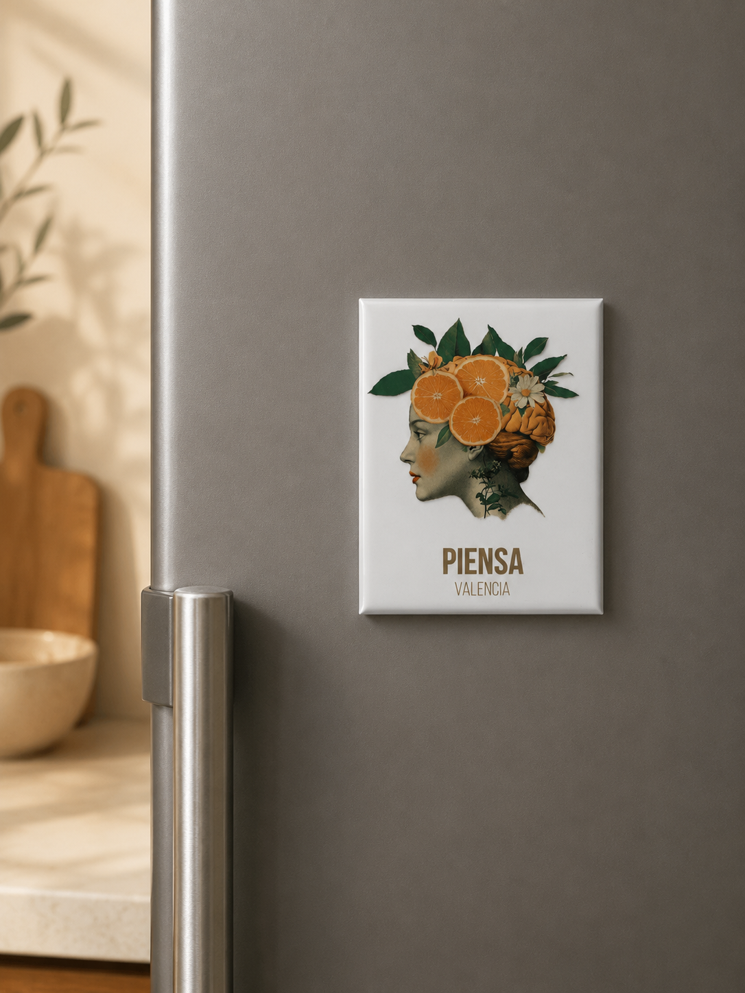 Imán Piensa Valencia Terreta – en nevera gris cocina nórdica