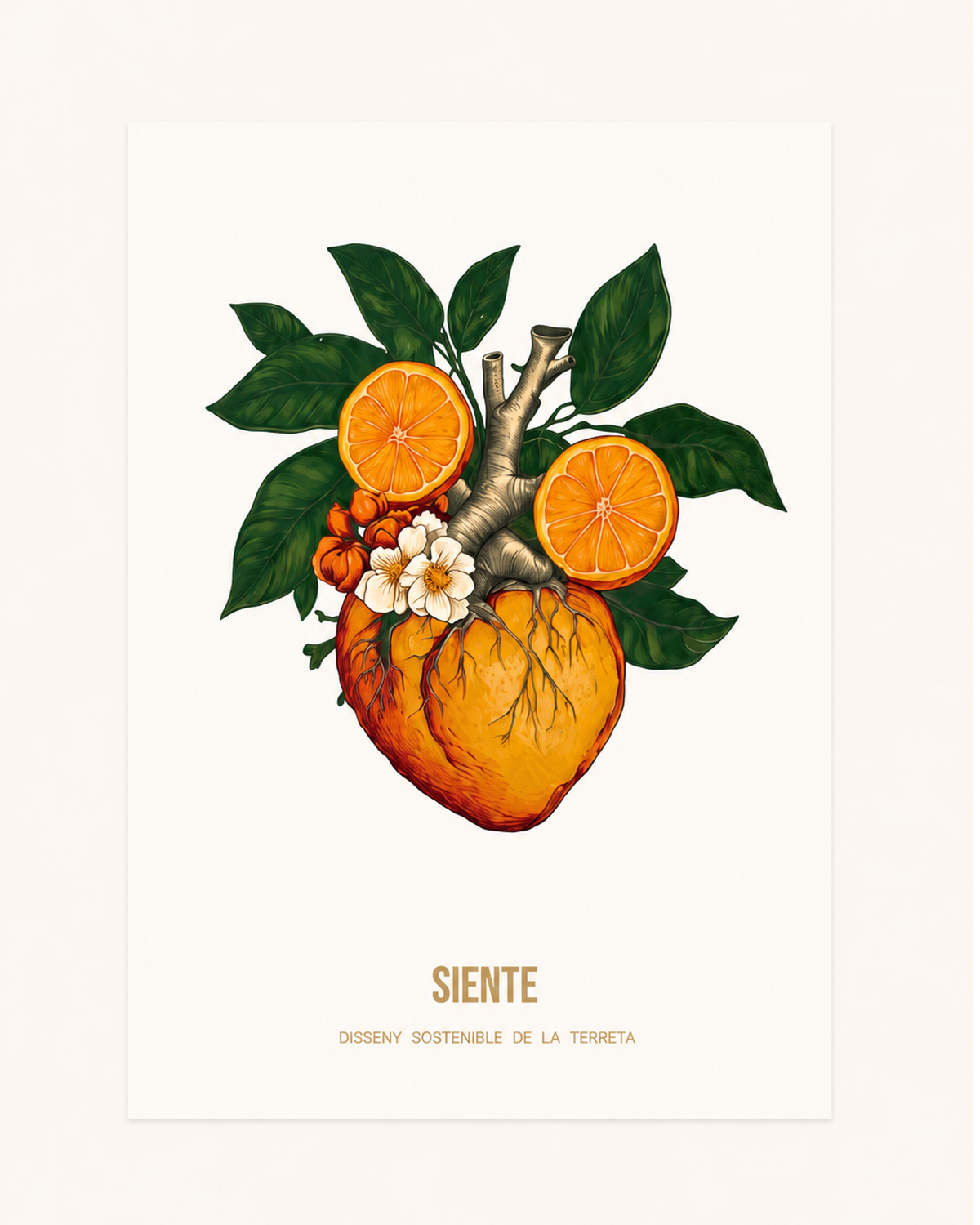 Póster Siente – Lámina Valenciana con Corazón y Naranjas